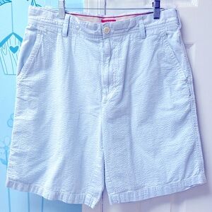 Izod 100% Cotton Light Blue White Striped Summer Crinkled Shorts Men's Size 32 !